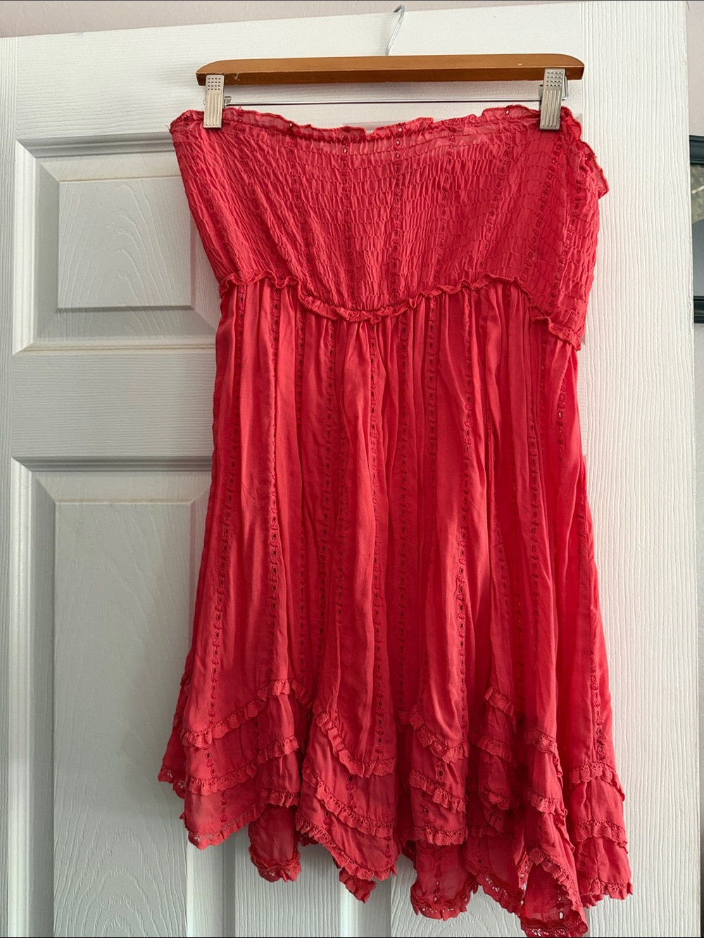 Free People Strapless Ruffled Sundress in Coral Pink size m